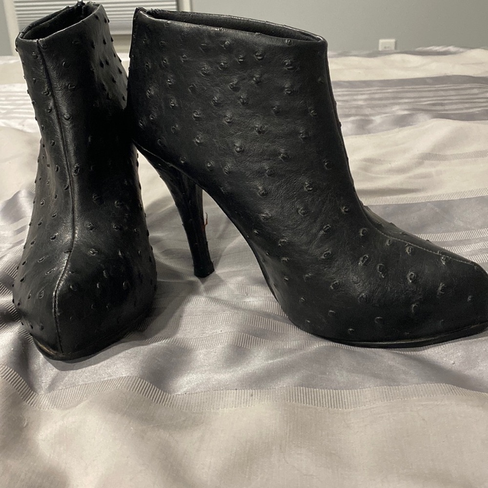 Black Leather High heeled booties, Size 8